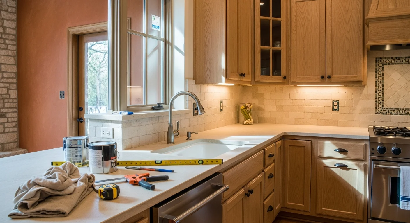 Interior renovation in progress with drywall and flooring installation