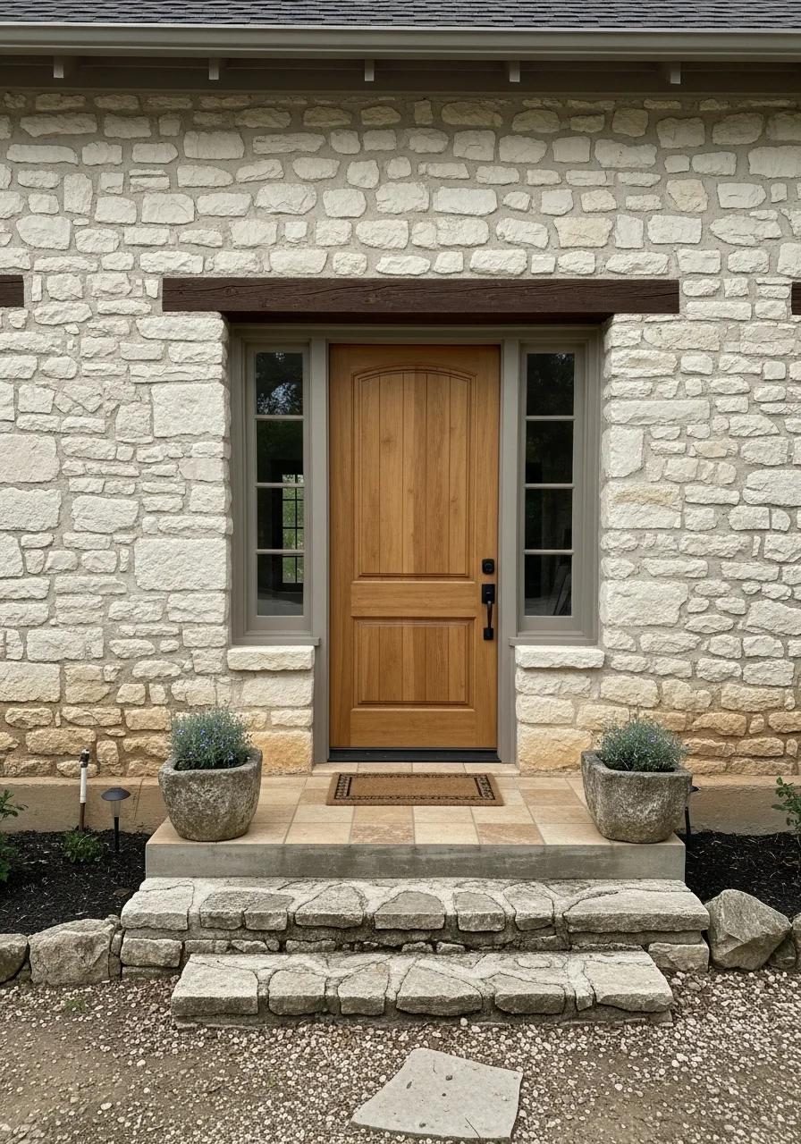 Boerne property detail with historic architectural elements and Hill Country native plantings.