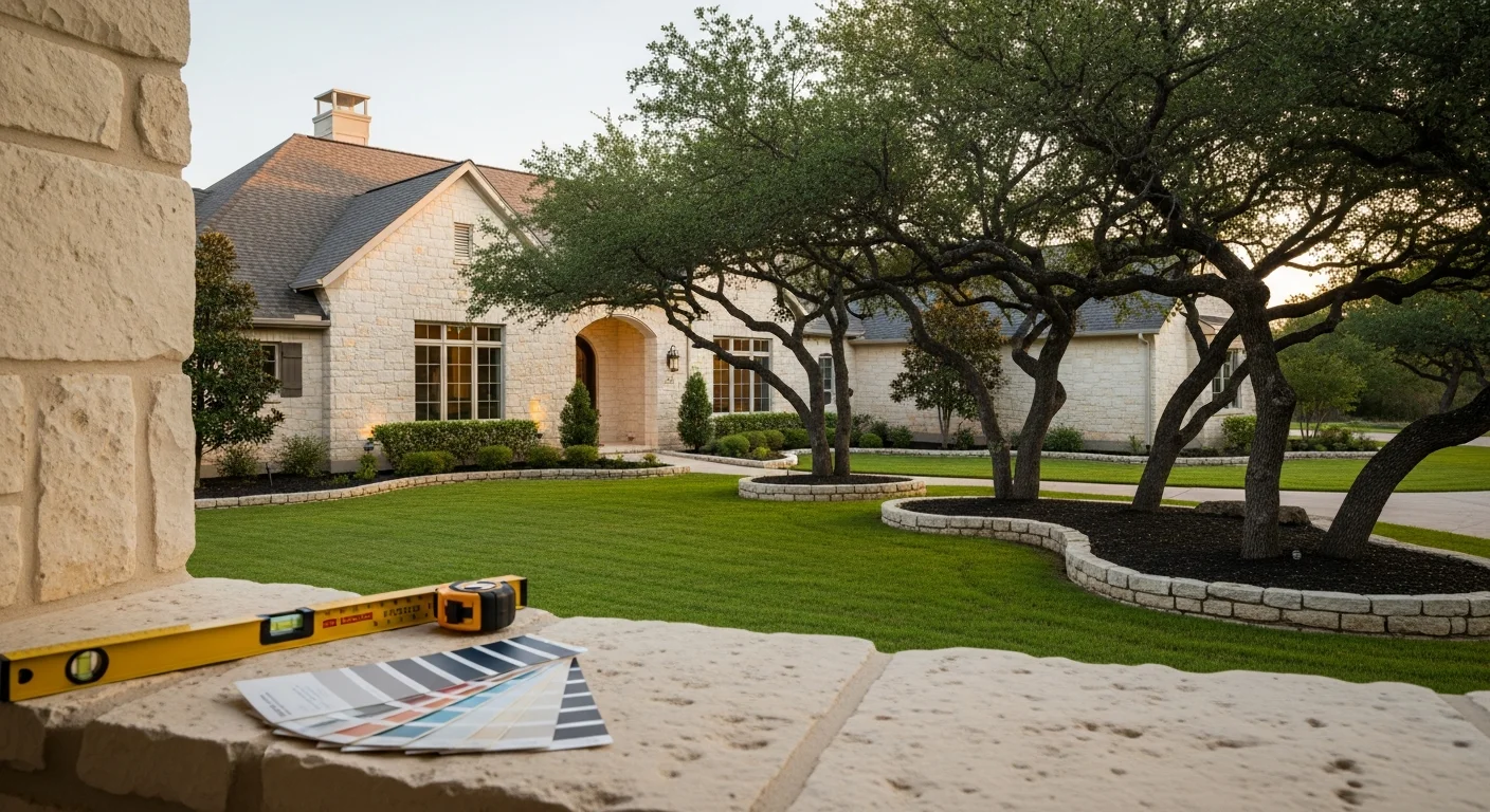 Large estate home with manicured grounds and mature trees in Fair Oaks Ranch, showcasing the community's spacious residential character.